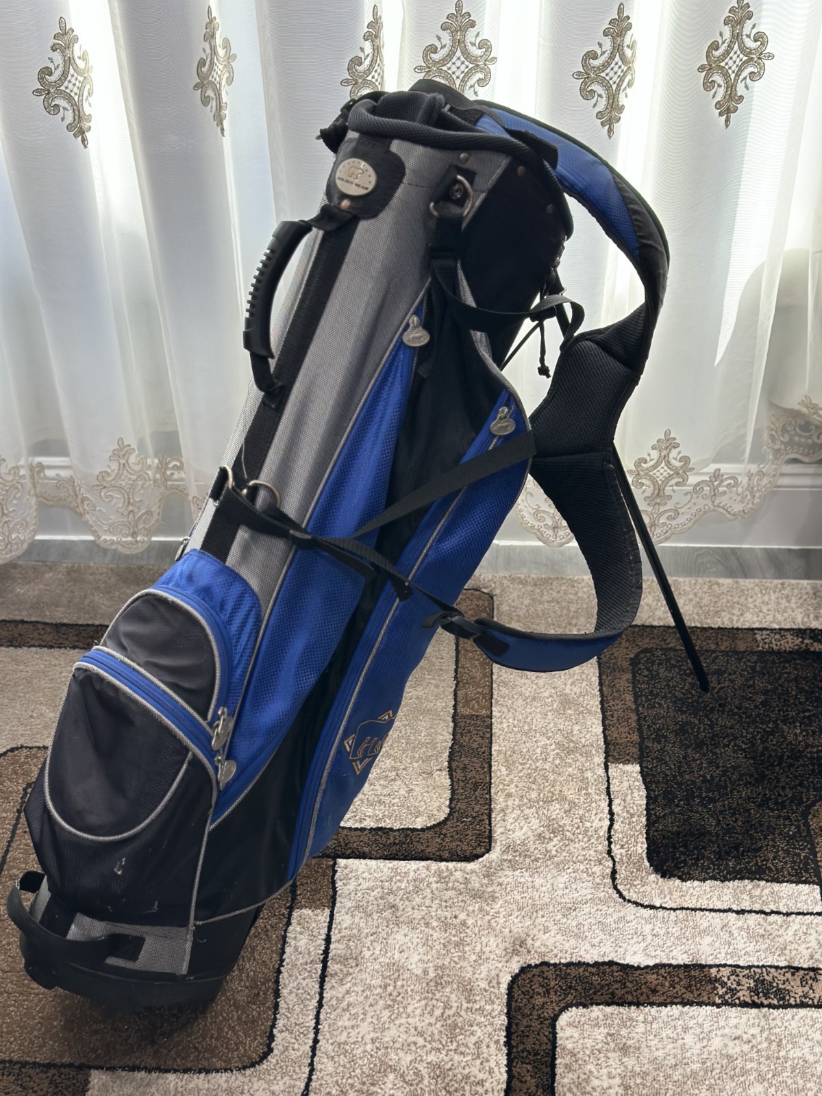 Golf Bag w/ Stand, GOLDEN BEAR 9-Way Clubs, Men’s Standing Bag – Black/Blue/Gray