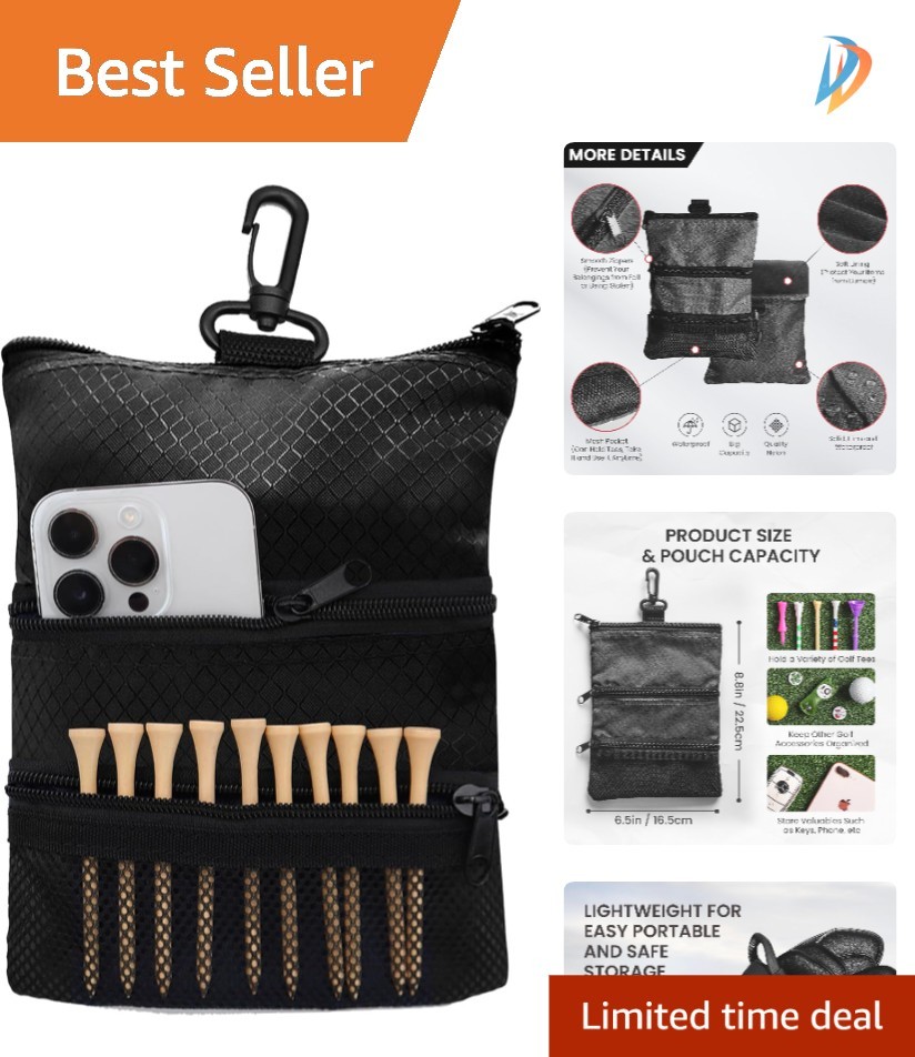Stylish Multi-Pocket Golf Valuables Pouch with 10 Tees – Perfect for Men & Women