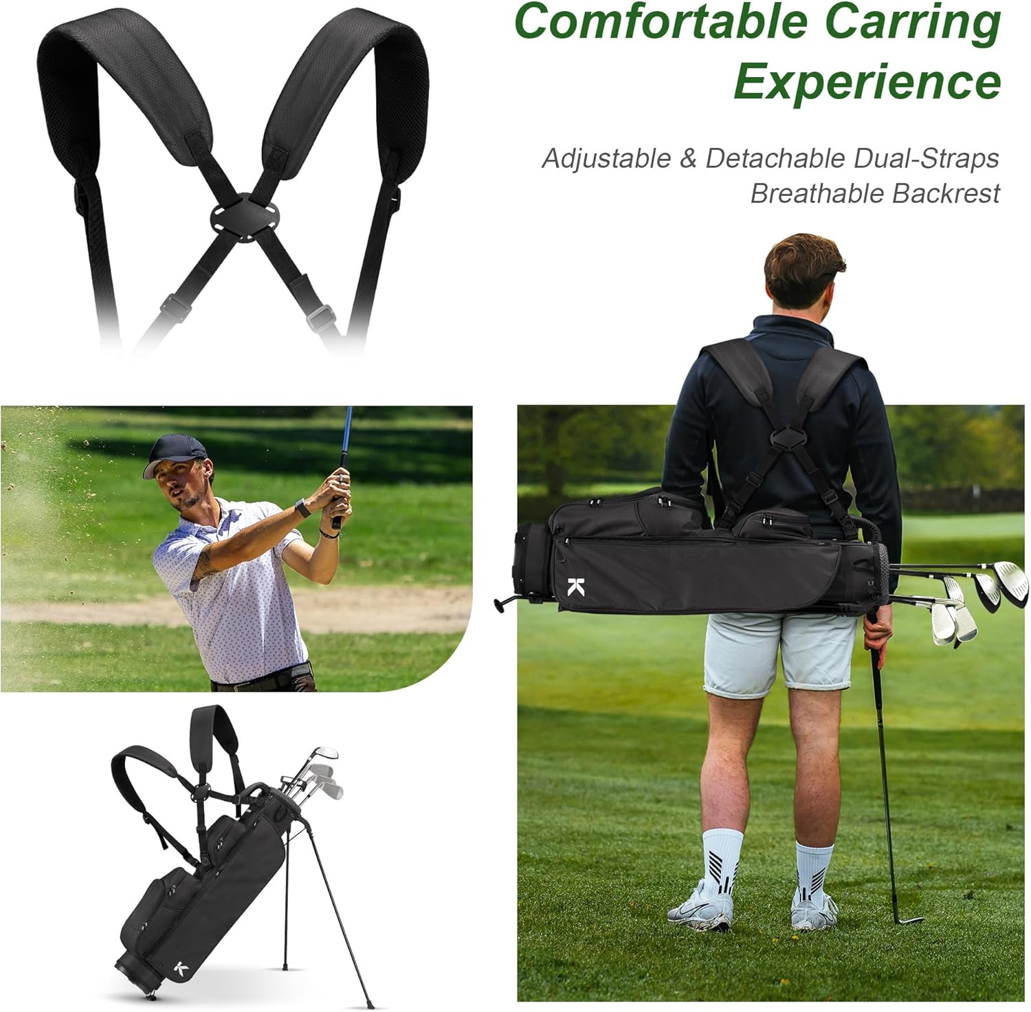 Compact Lightweight Golf Stand Bag with Adjustable Straps and Extra Storage