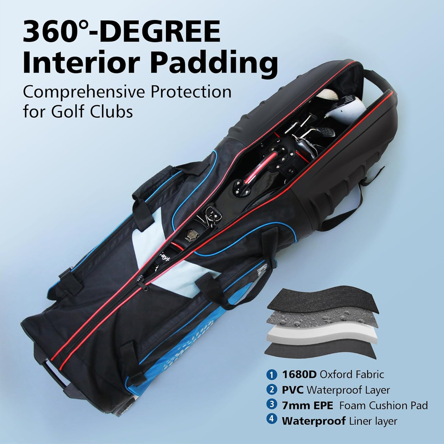 Golf Travel Bags for Airlines with Wheels, Hard Case Top and 1680D Heavy Duty Ox