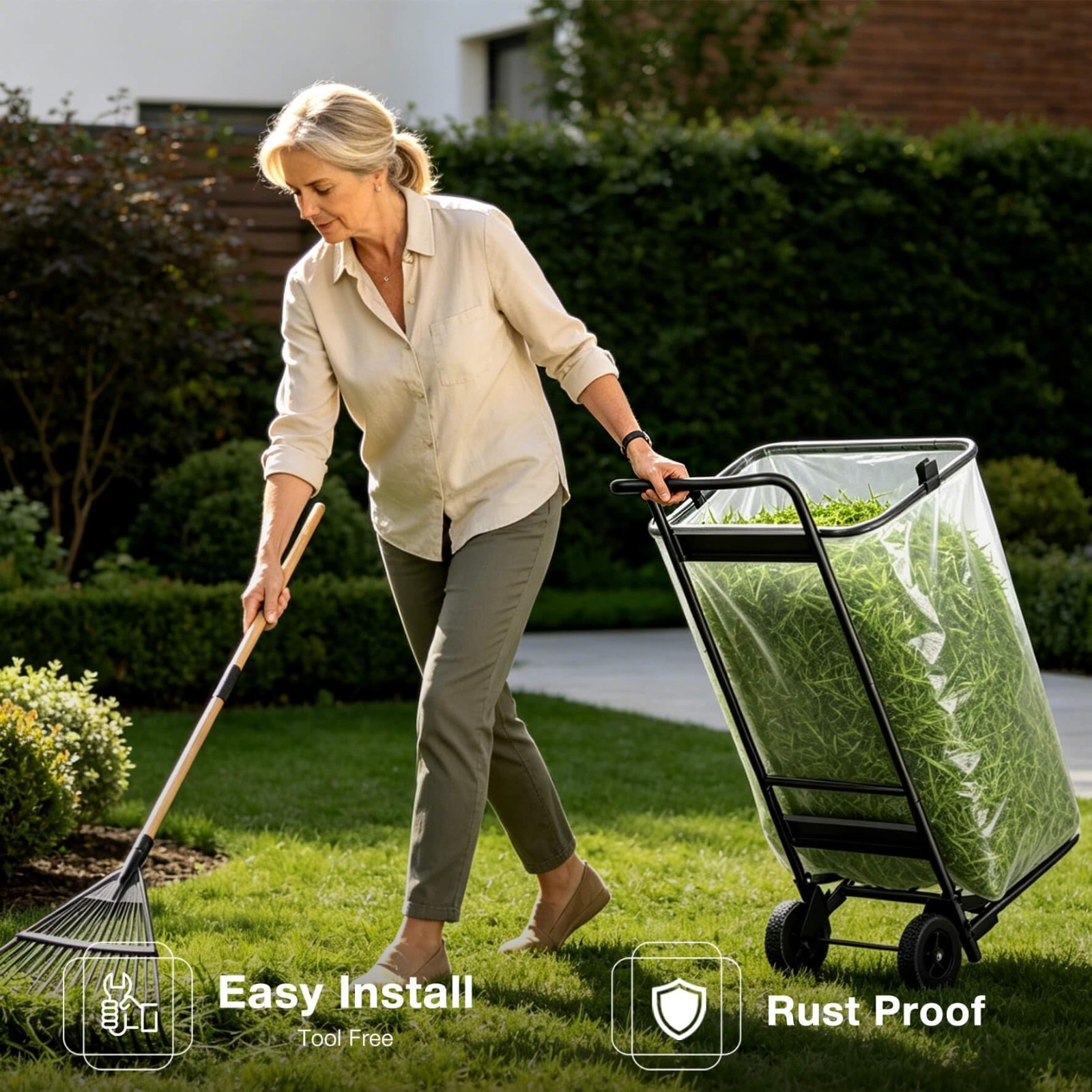 Foldable Wheeled Leaf Bag Holder – Adjustable Heavy Duty Trash Stand for 30-50 G