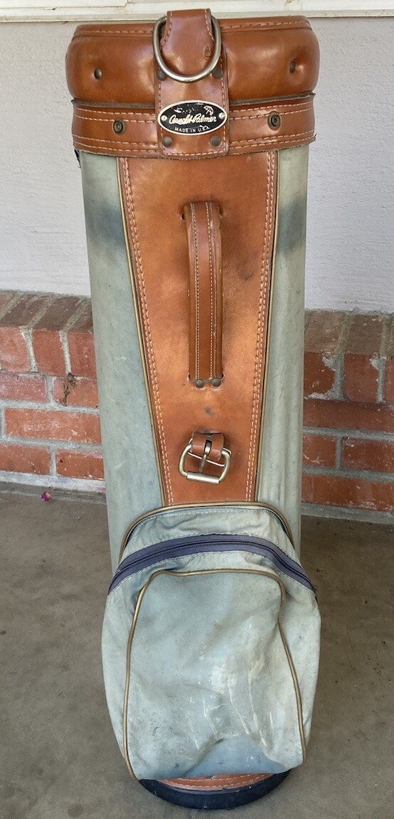 Vintage Arnold Palmer 15 Way Golf Cart Bag Green Nylon & Brown Leather USA Made