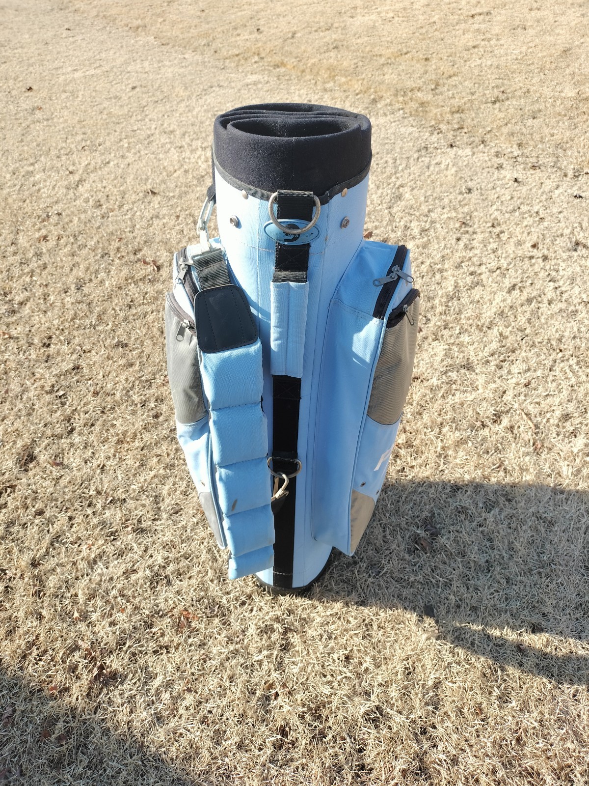 CART GOLF BAG 6 WAY W/ RAIN HOOD BLUE 9 POCKETS GOOD STARTER BAG