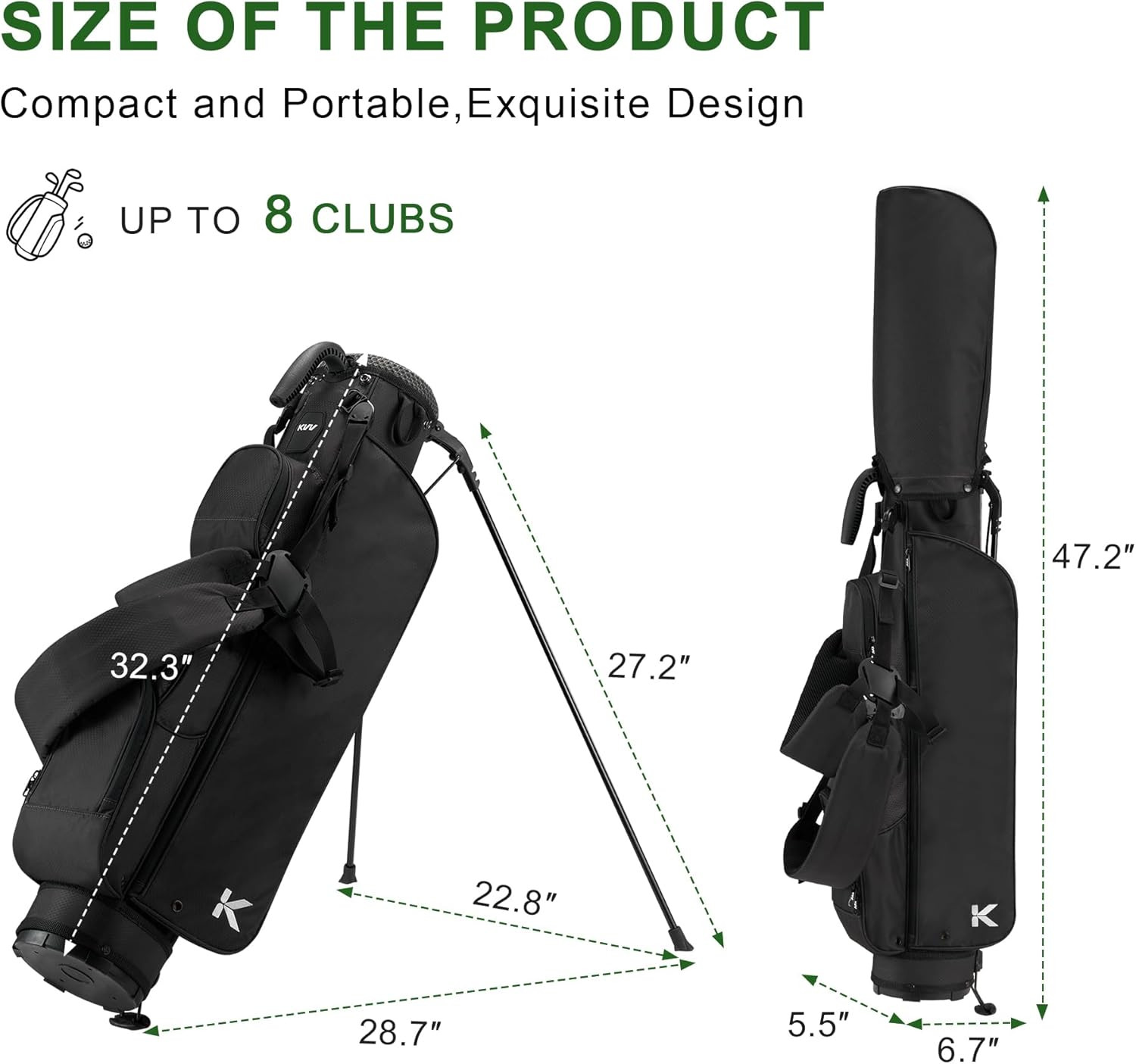 Compact Lightweight Golf Stand Bag with Adjustable Straps and Extra Storage