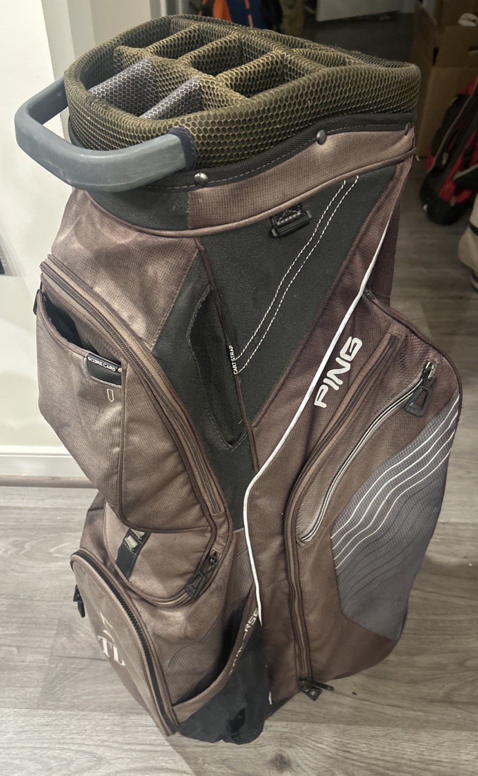 PING Traverse Cart Golf Bag 14-Way Divider System Black/Brown all zippers work