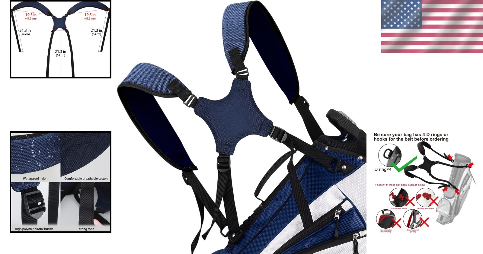 Adjustable Padded Shoulder Strap for Golf Bag