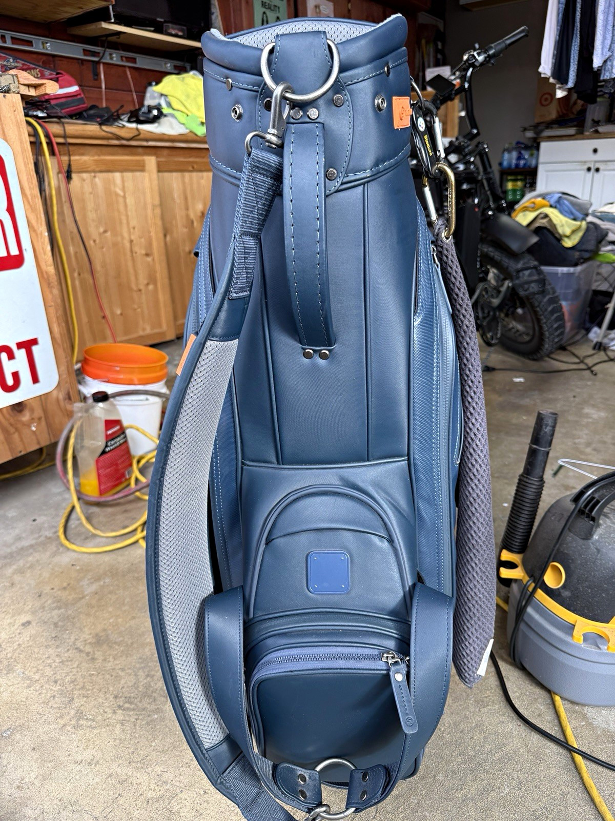 Stitch Blue Faux Leather Carry Golf Bag 4-Way Divider Top, Shoulder Strap