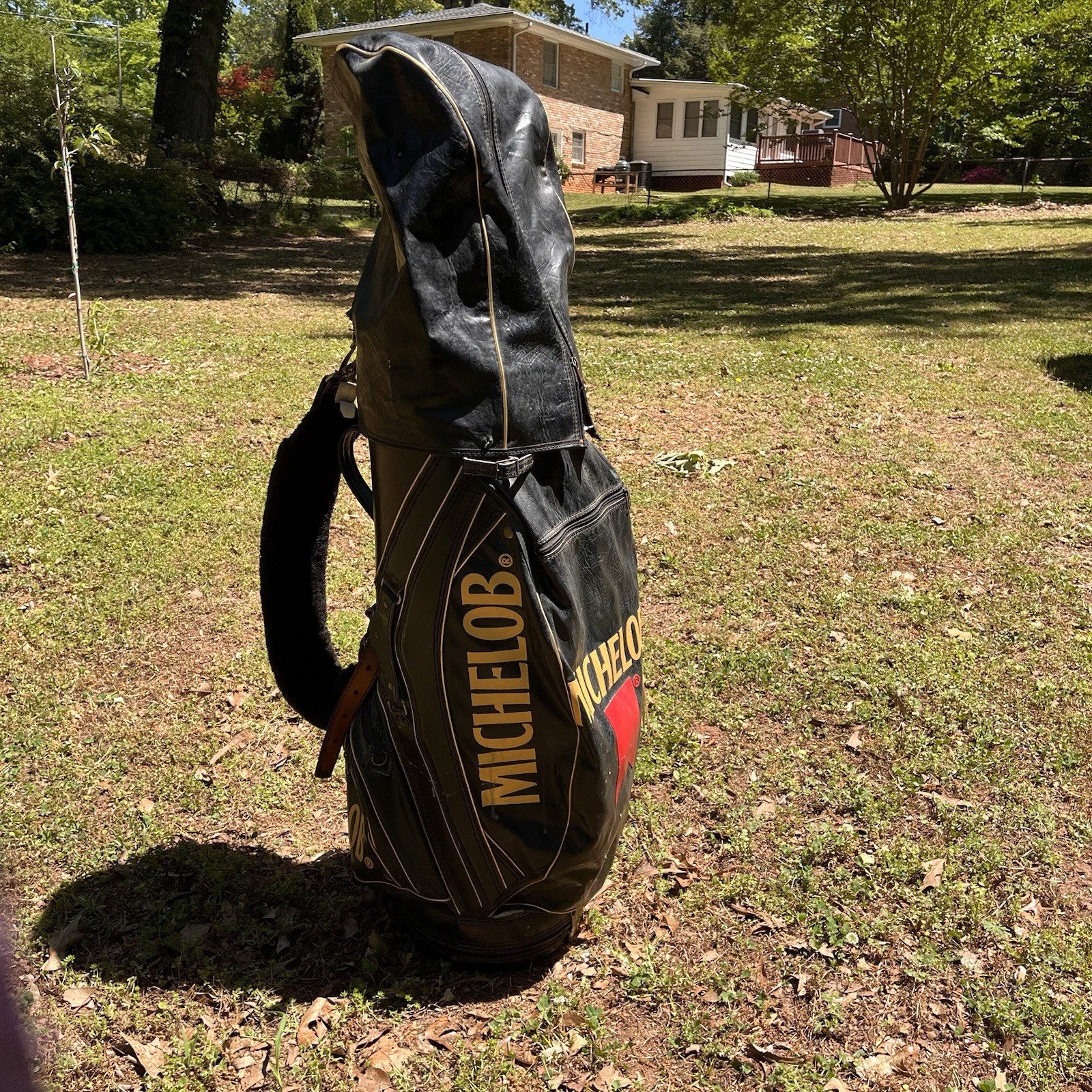 Rare!! 70’s Vintage MICHELOB Black Faux Leather Carry Golf Bag 35″ tall
