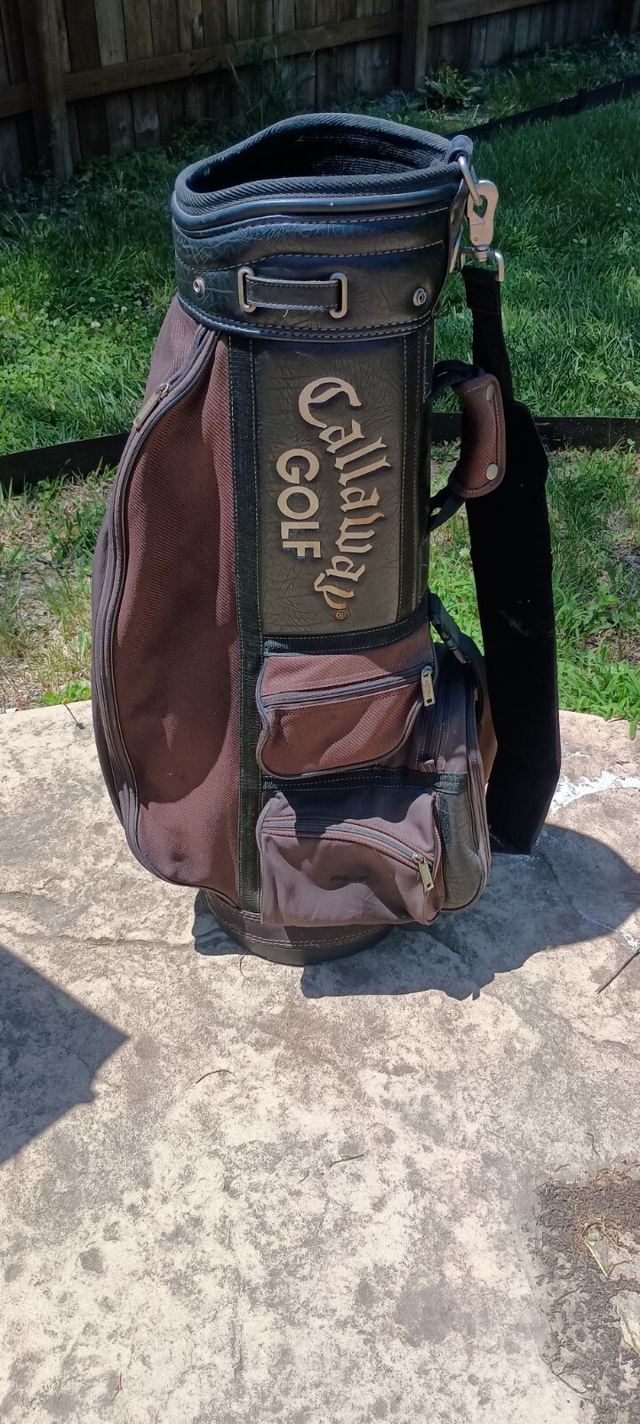 Callaway Golf Bag Black Leather Brown Vinyl Shoulder Strap No Rain Cover