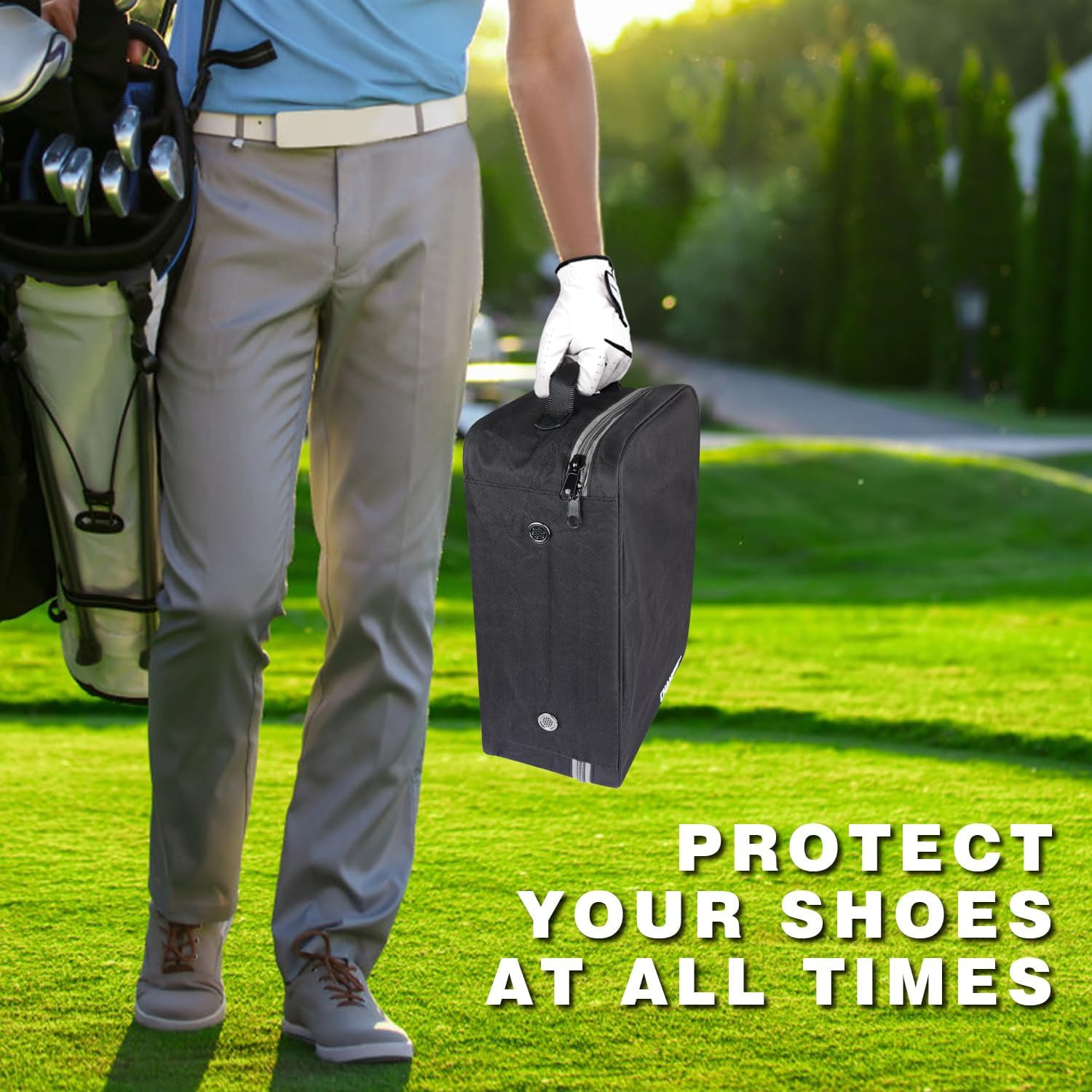 CHAMPKEY Premium Soft Padded Golf Shoe Bag | 300D Polyester Oxford Fabric with 2