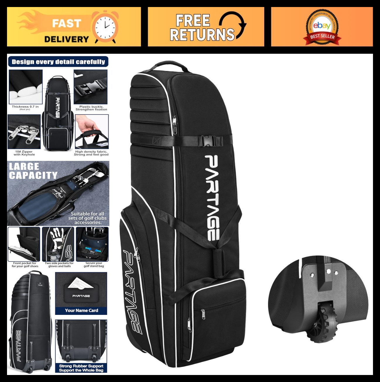 Golf Travel Bag with Wheels – Heavy Duty 900D Oxford Case for Airlines, Durable