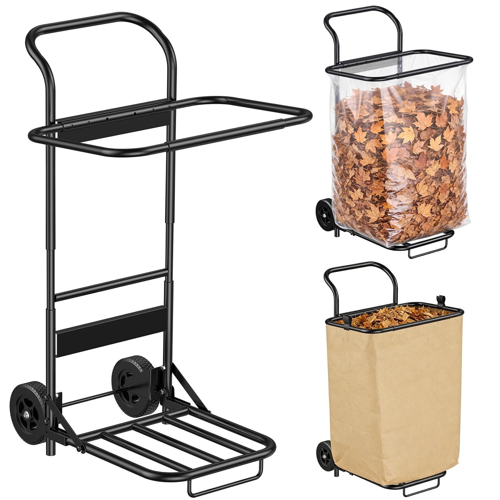 Foldable Wheeled Leaf Bag Holder – Adjustable Heavy Duty Trash Stand for 30-50 G