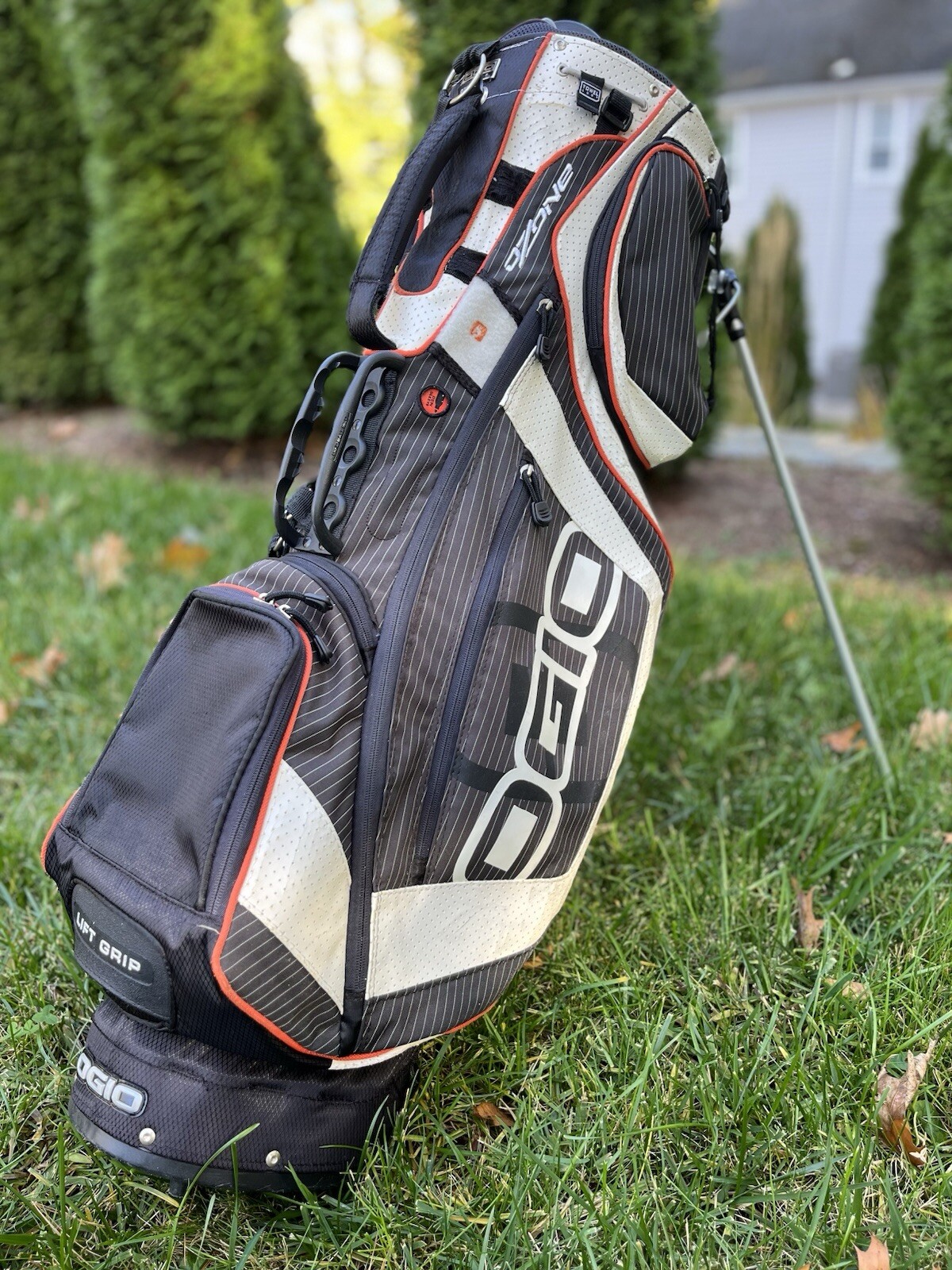 Ogio Gold Ozone Golf Bag White Black and Orange 8 Dividers