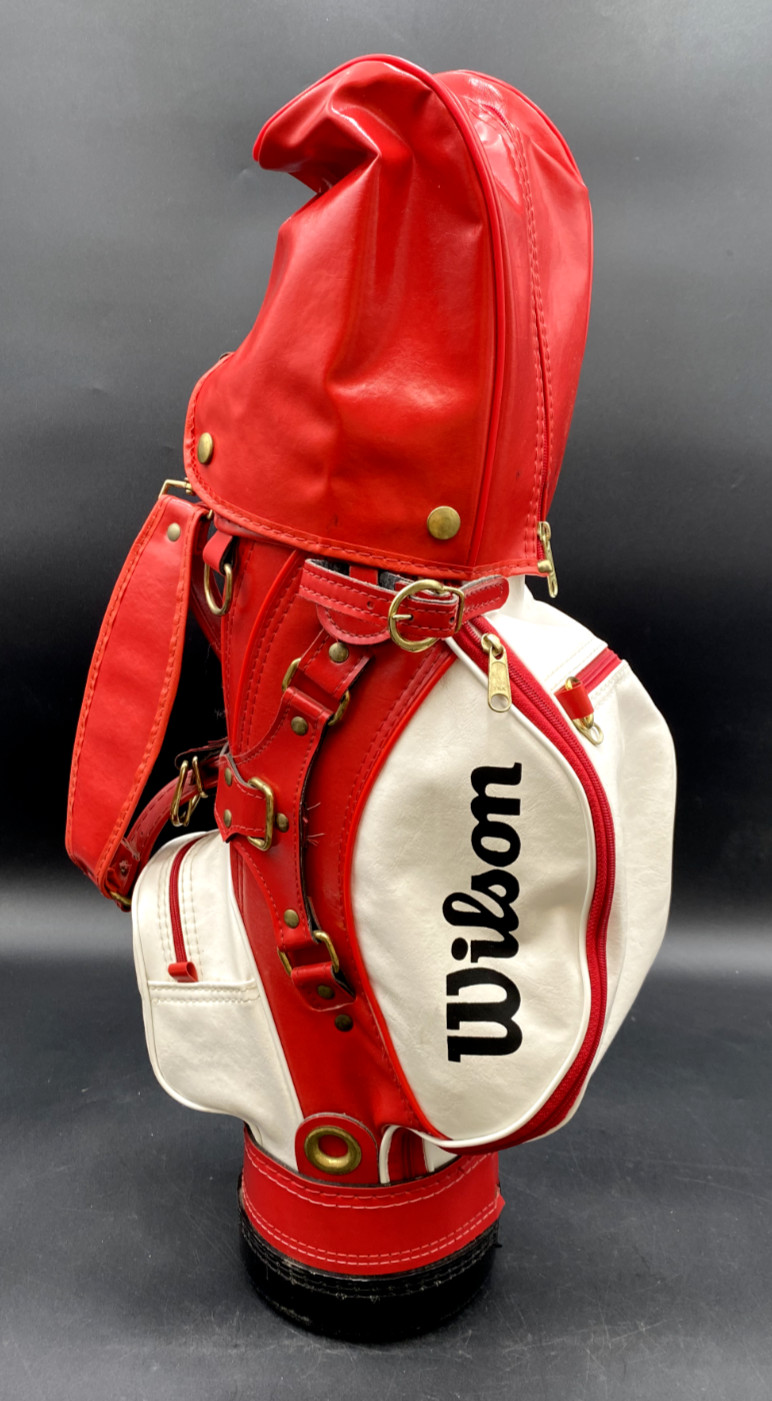 WILSON LEATHER 20″ GOLF BAG 3-WAY MADE IN USA JR, DISPLAY, RED & WHITE VINTAGE