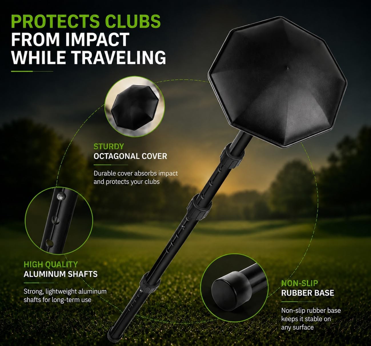 Adjustable Golf Travel Bag Support Pole, 21-52 Inch Aluminum Arm, Lightweight Cl
