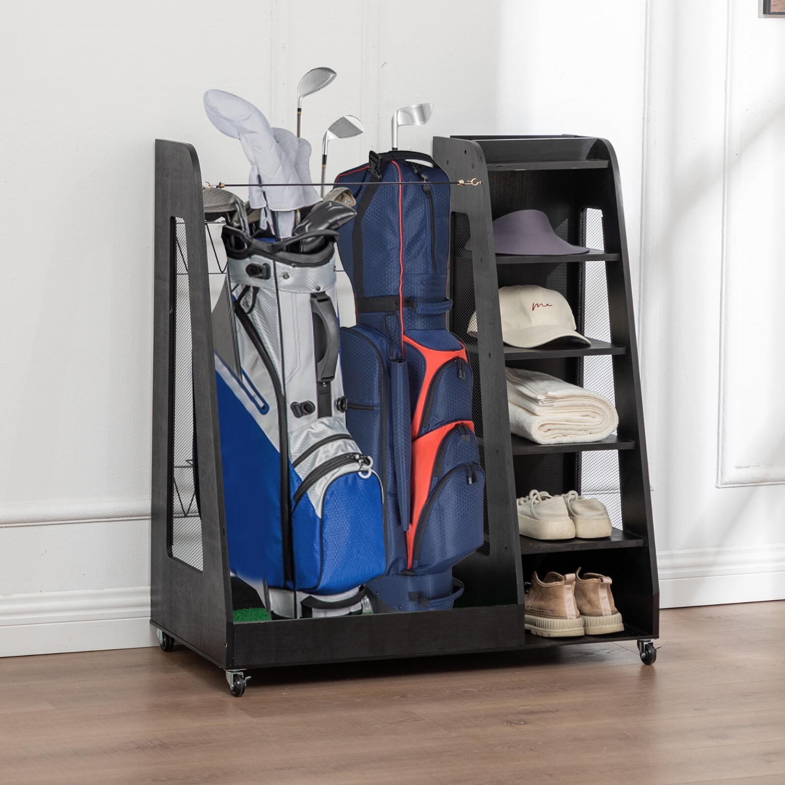 35.5”x18”x40”Wooden Golf Bag Organizer Storage Rack Holds 2 Golf Bags