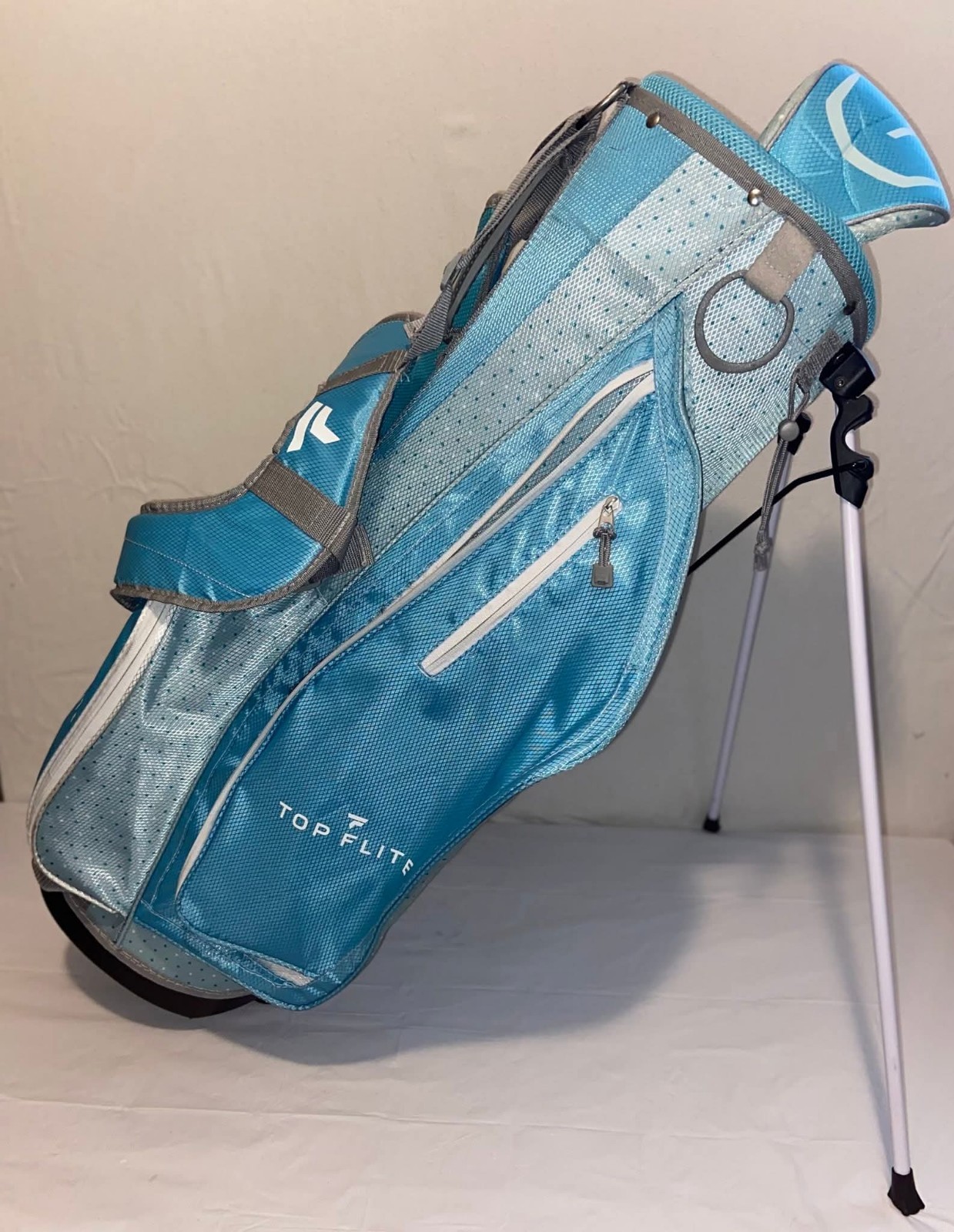 Top Flite Golf Stand Bag Blue Gray Lightweight Multiple Pockets (1 Zipper Is…
