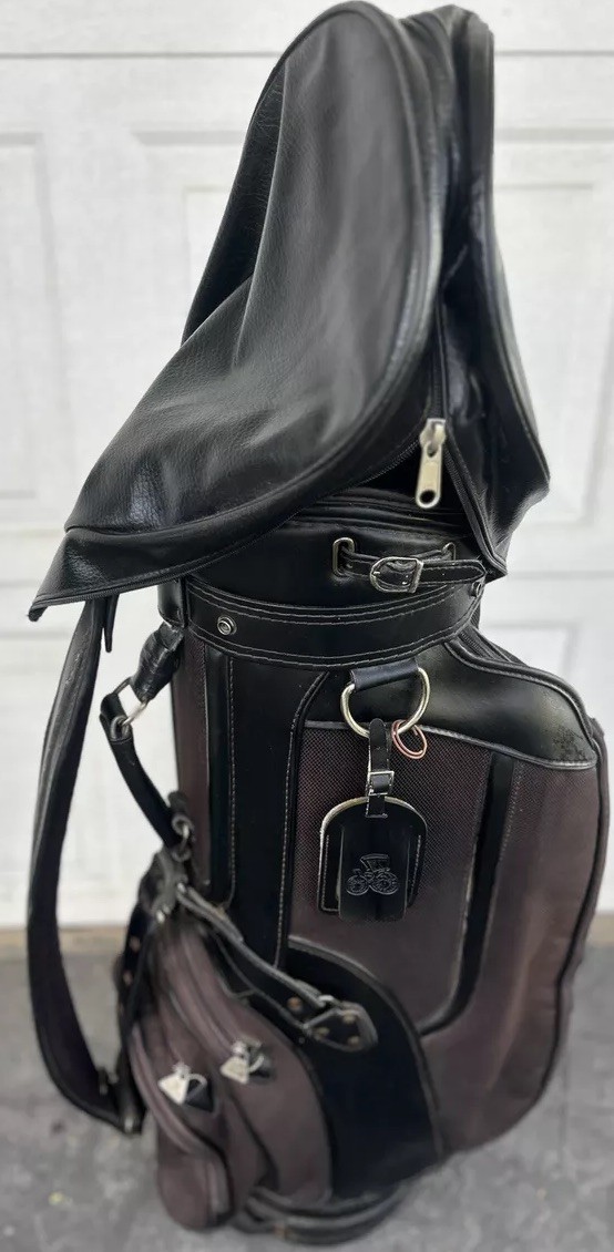 Vintage Daiwa Golf Bag Coach Collection Black Leather Brown Fabric 6 Way Divider