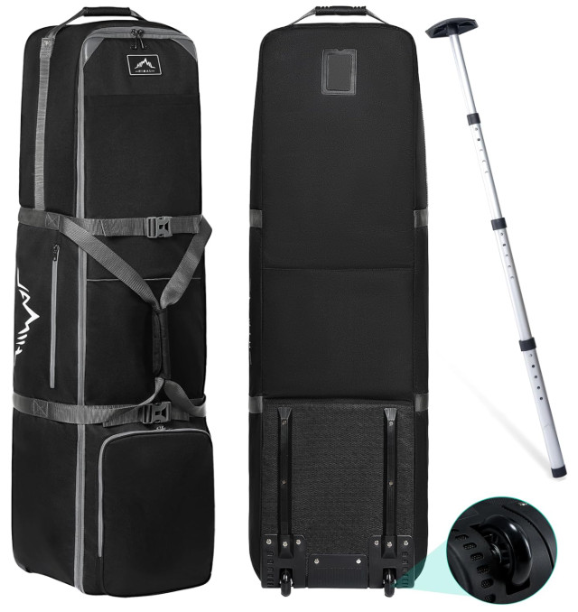 Golf Travel Bag w/ Adjustable Rod, 900D Oxford Wheeled Airline Case