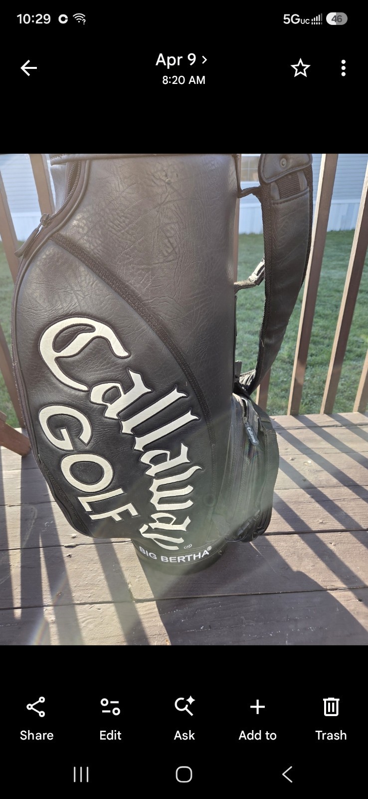 Callaway Big Bertha Leather Golf Bag Black/White Zip Closure Shoulder Strap