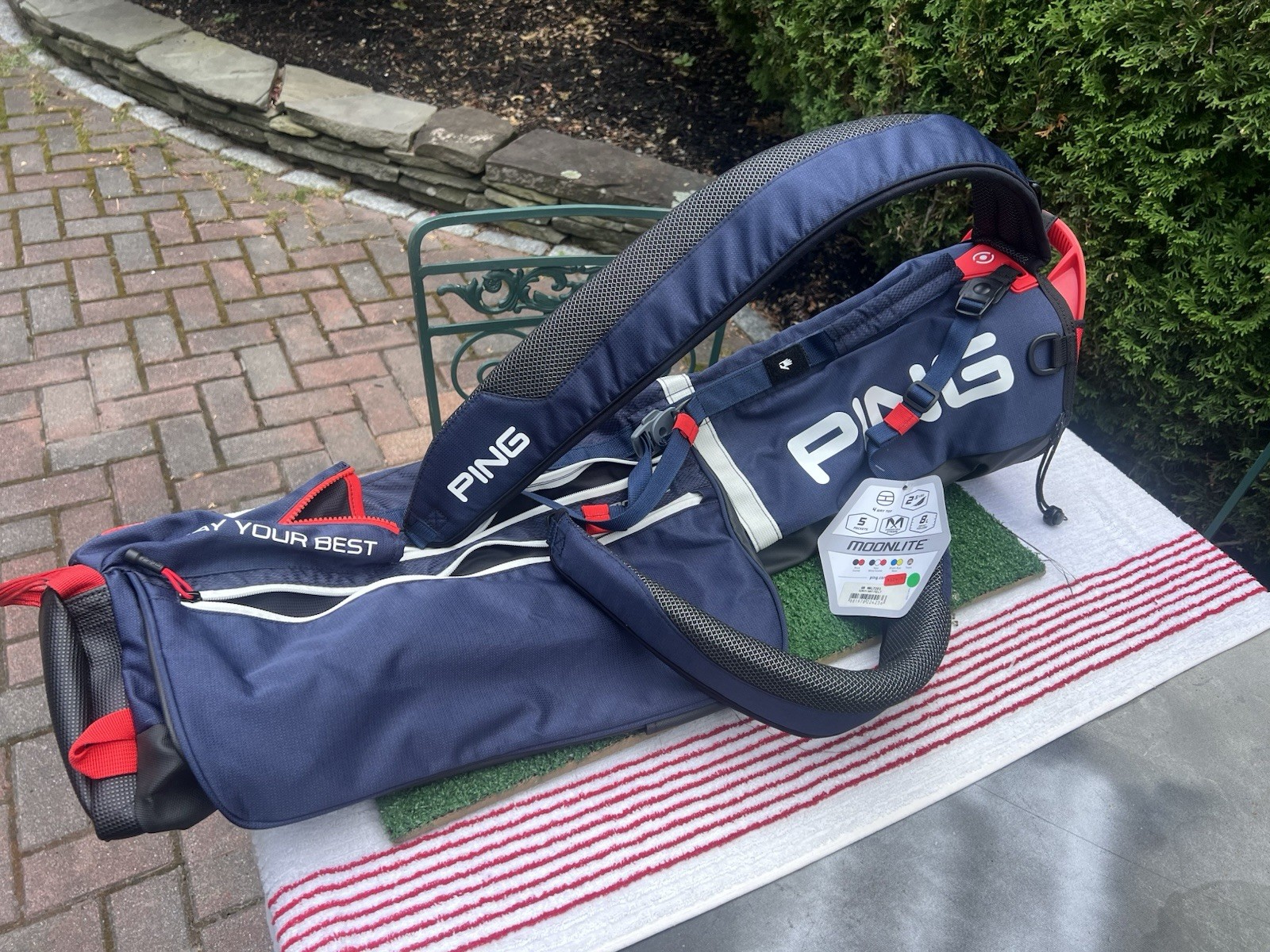 Ping Moonlite Sunday Golf Bag Navy Red White | New w/ Tags | Double Strap 4 way