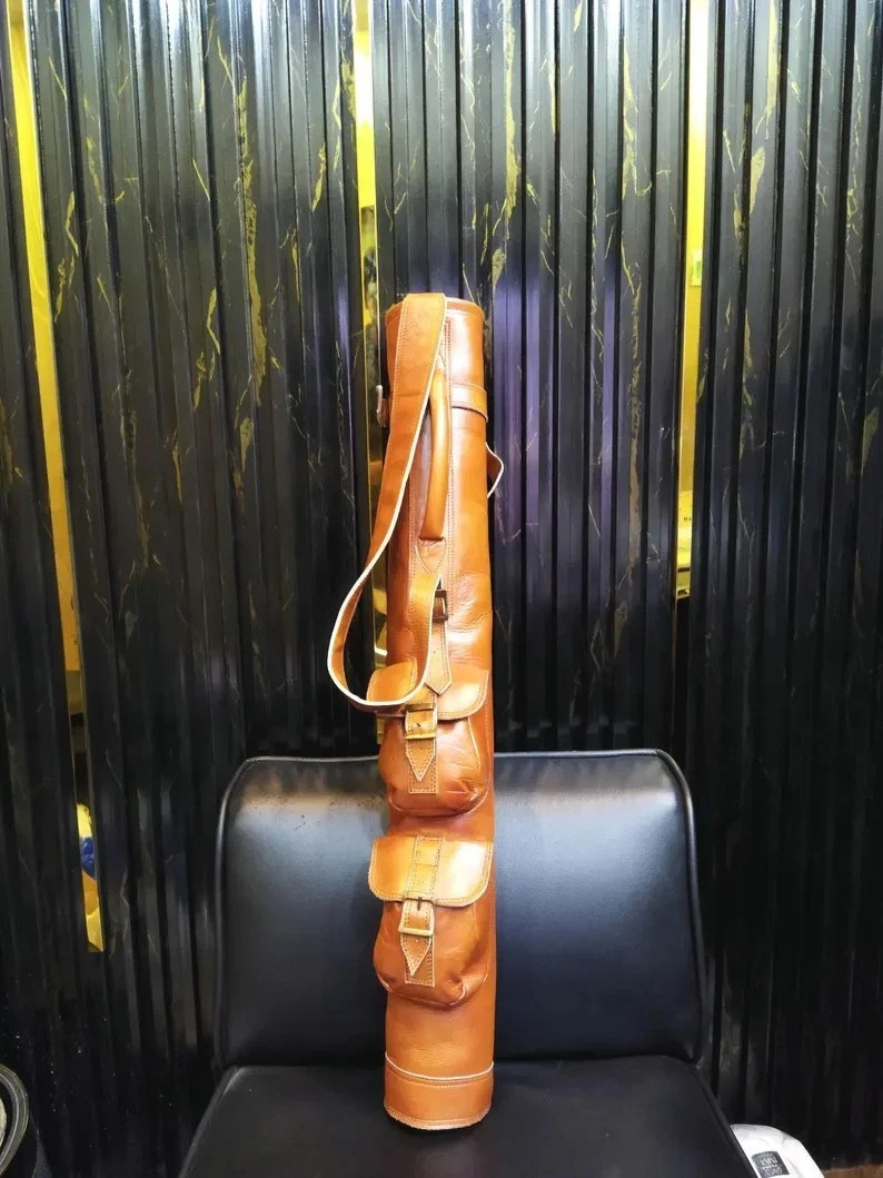 Leather Golf Bag 36″ Vintage Pencil Style Carry Bag with 2 Pockets