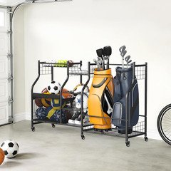 Golf Bag Storage Rack with Wheels, Rolling Sports Equipment Organizer, Large Cap