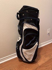 Tour Trek Golf Cart Bag 14-Way Strap Blue/White/Black Rain Cover